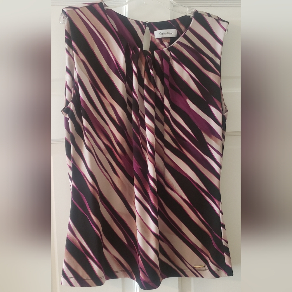 Calvin Klein Purple and Cream Striped Top